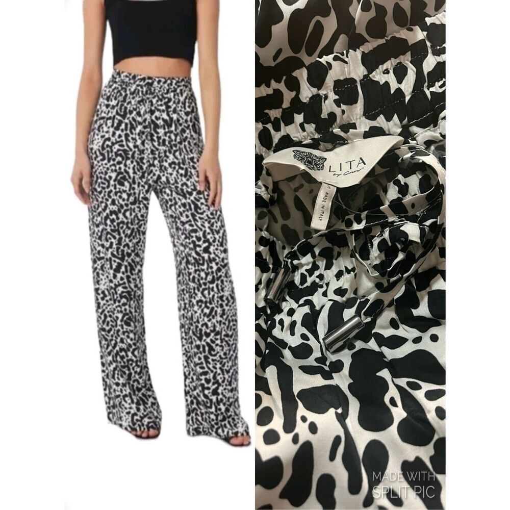 LITA by Ciara Black & White Cheetah Print Wide Leg Pants